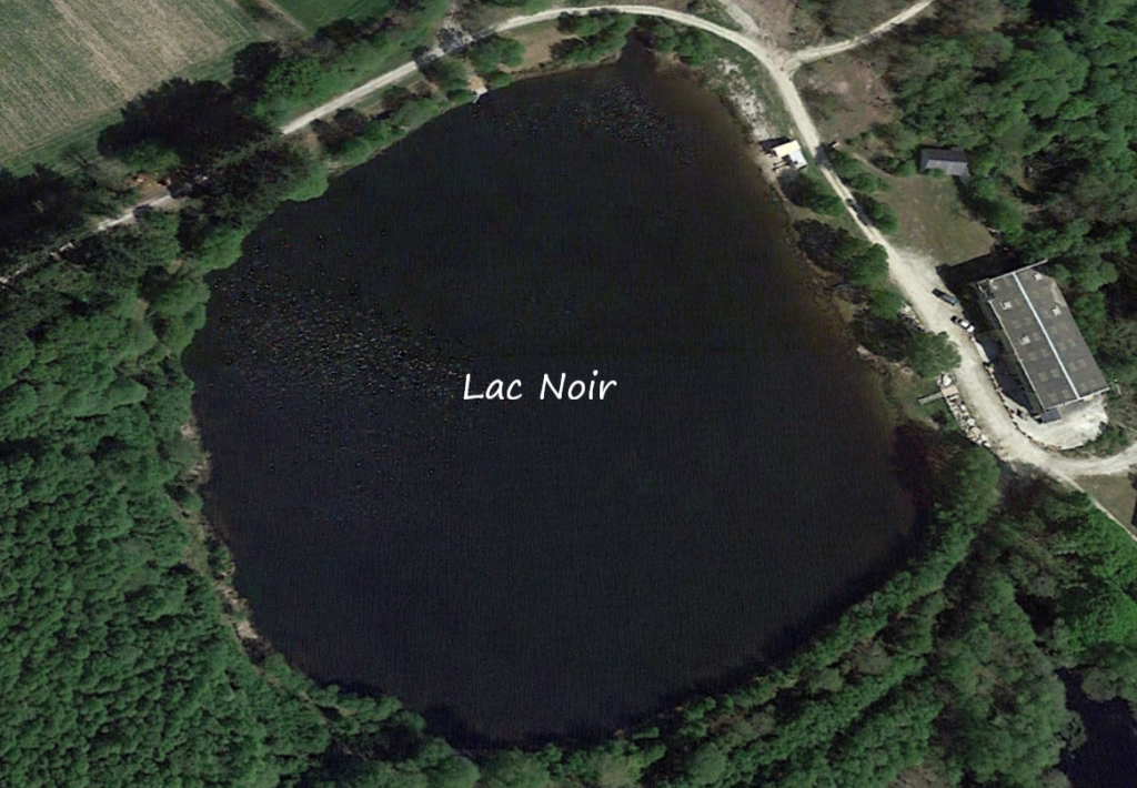 Lac Noir carp fishing lake, birds eye - by Brittany Forest Lakes