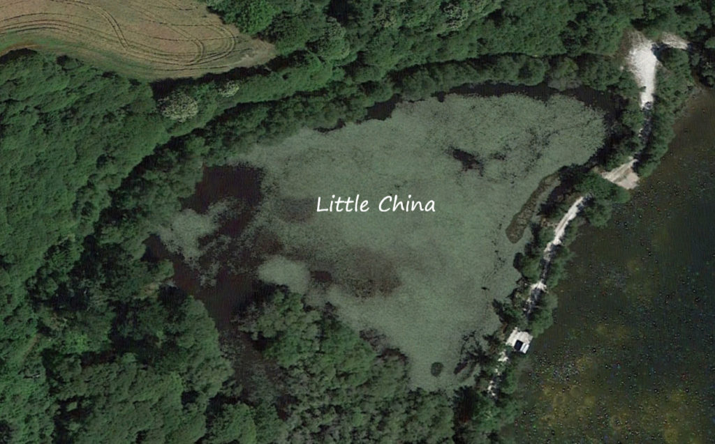 Little China carp fishing lake, birds eye - by Brittany Forest Lakes